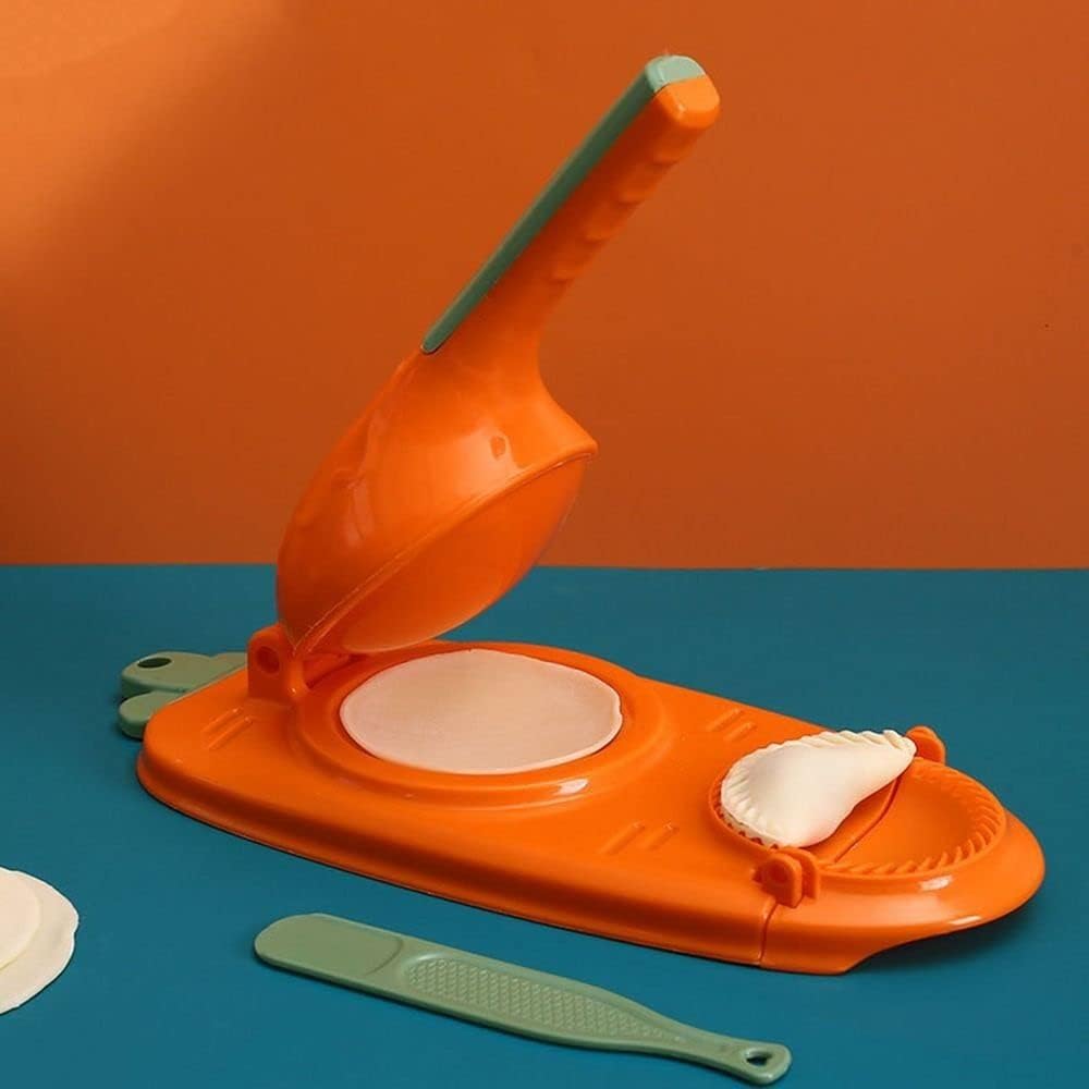 Dumpling Maker,2 In 1 Dumpling Maker Machine Creative Dumpling Skin Dough Pressing Maker (Orange)