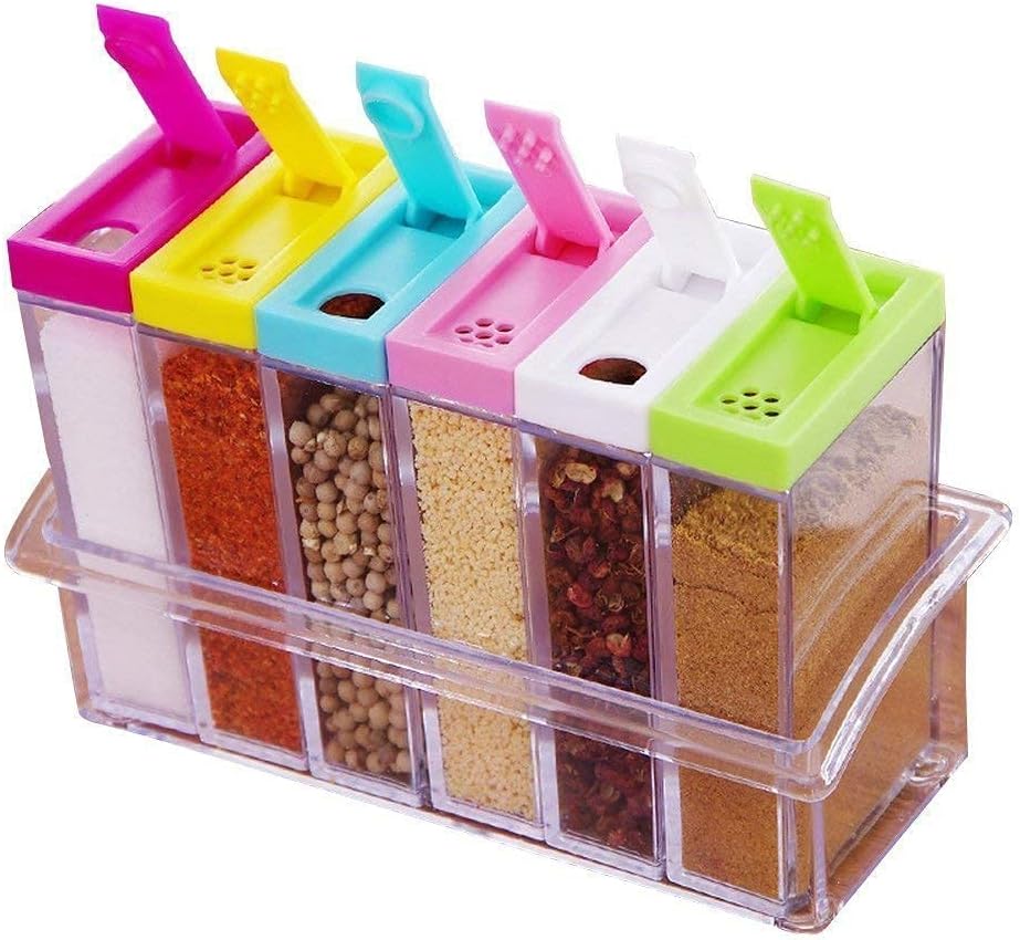 New 6PCS/Set Seasoning Boxes Plastic Spice Box Food Storage Kitchen Containers