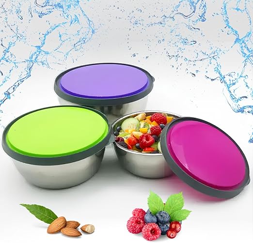 3 PIECES STAINLESS STEEL FOOD CONTAINER WITH LIDS.
