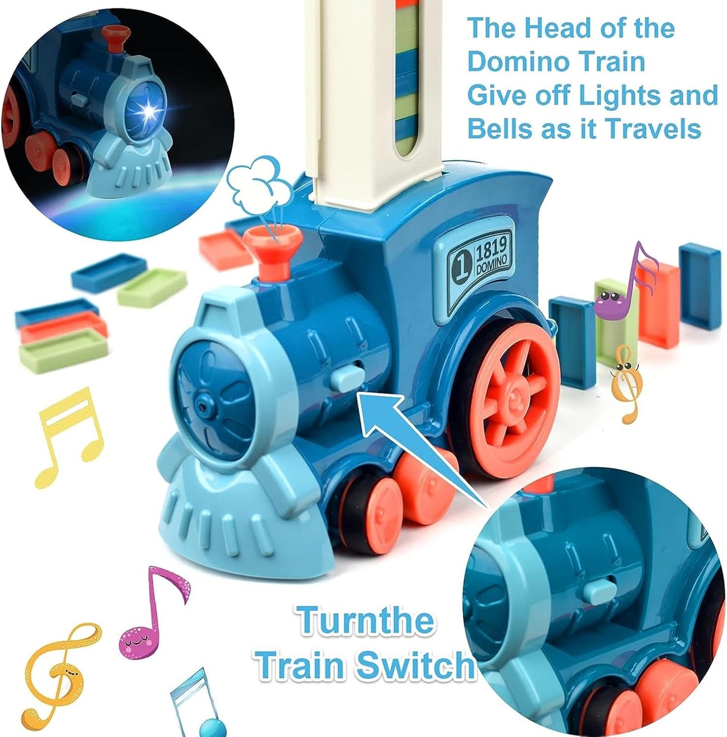 100 Blocks Dominoes Electric Train Game, Domino Electric Train Toy Set with Light and Sound