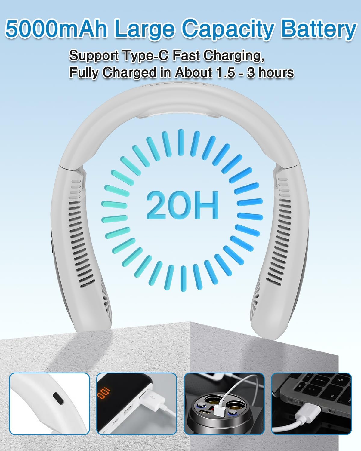 Portable Hanging Neck Fan Mini Electric Wireless Fan USB Rechargeable