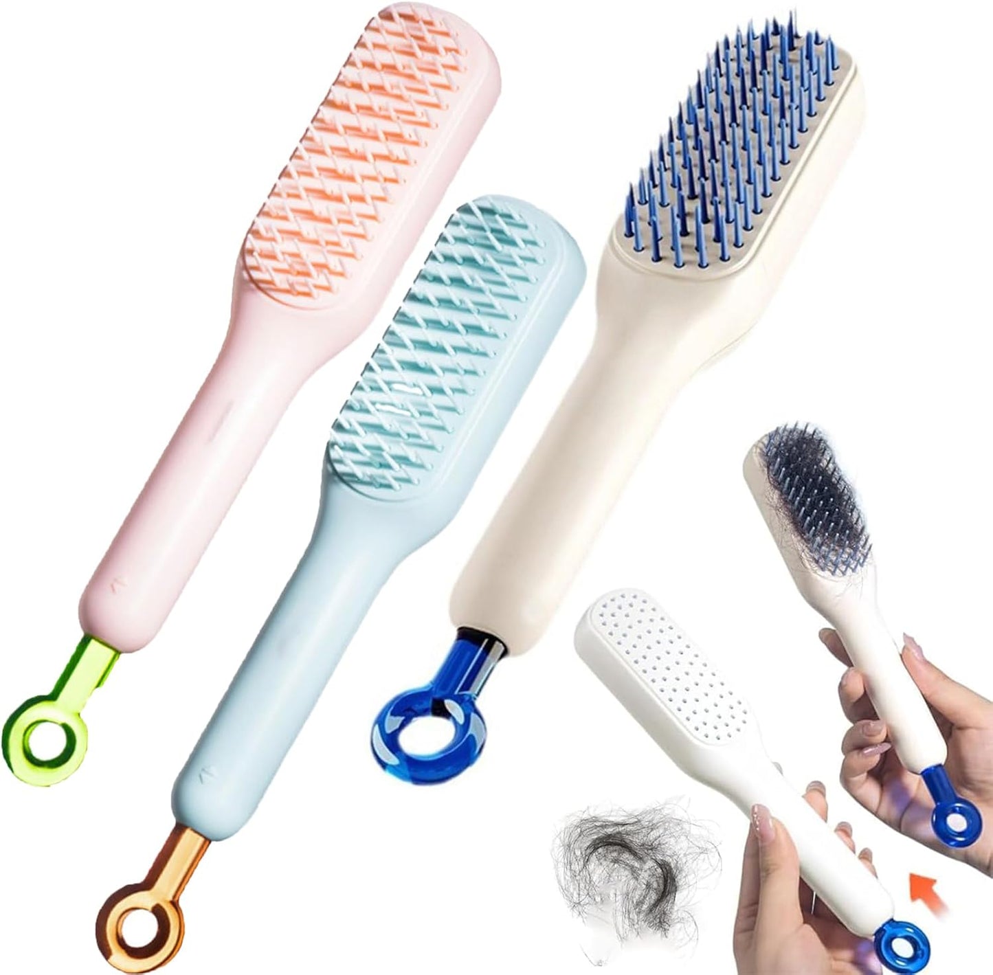 Self Cleaning Hair Brush, One-Click Cleaning Telescopic Hair Comb, Anti-Static Telescopic
