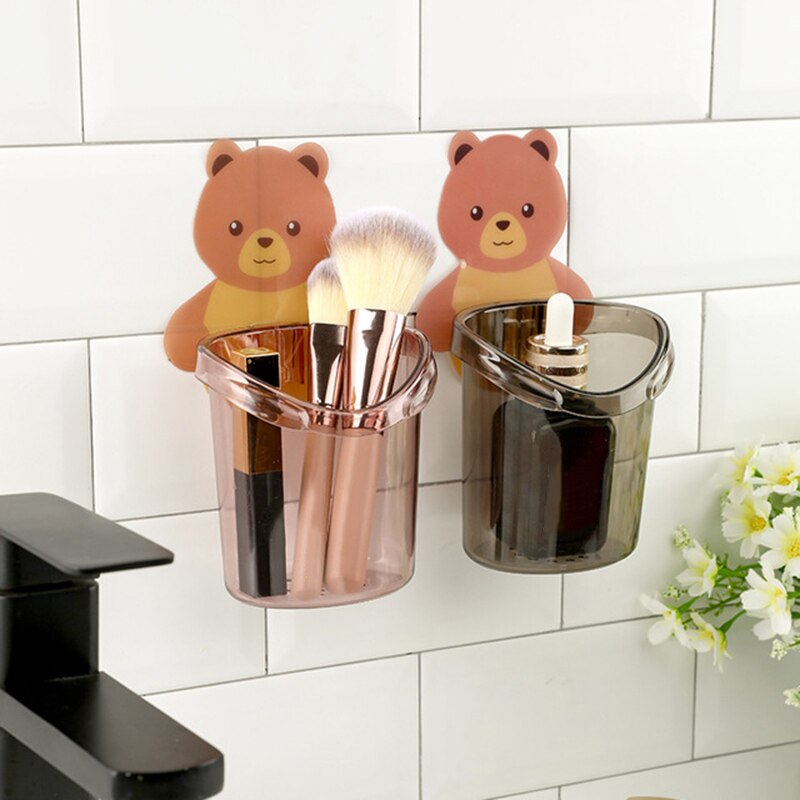 Toothbrush Holder Cute Bear Storage Rack Bathroom Accessories Set Toothpaste Holder Tooth Brush Stand Shelf Bath Accessories，Tooth Brush Holder Bathroom Organizer