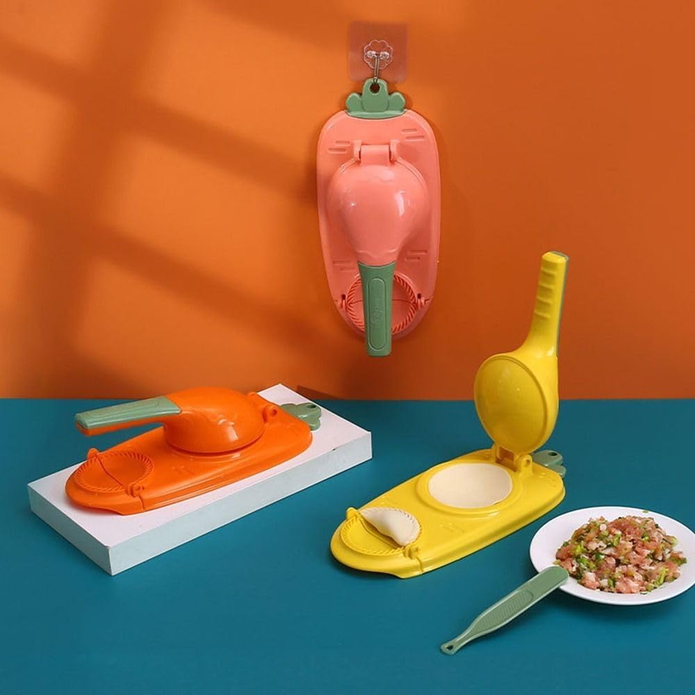 Dumpling Maker,2 In 1 Dumpling Maker Machine Creative Dumpling Skin Dough Pressing Maker (Orange)