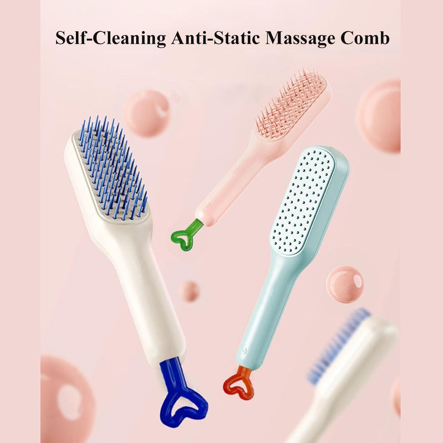 Self Cleaning Hair Brush, One-Click Cleaning Telescopic Hair Comb, Anti-Static Telescopic