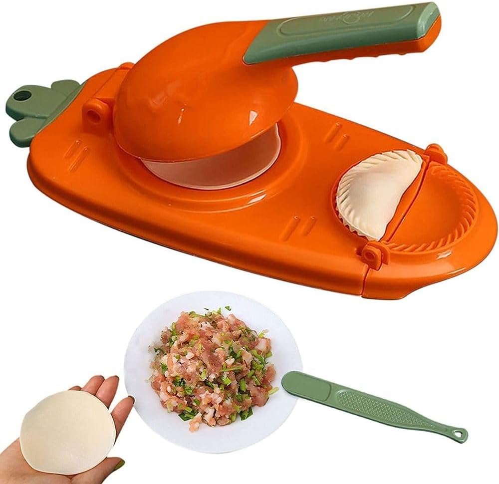 Dumpling Maker,2 In 1 Dumpling Maker Machine Creative Dumpling Skin Dough Pressing Maker (Orange)