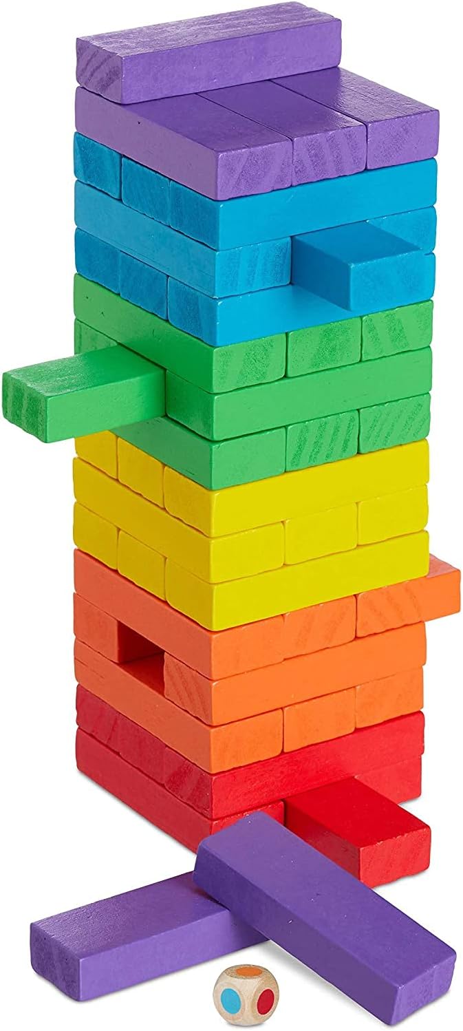 JENGA 45 PCS wooden block to build a tower with 2 Dice Stacking Multicolor
