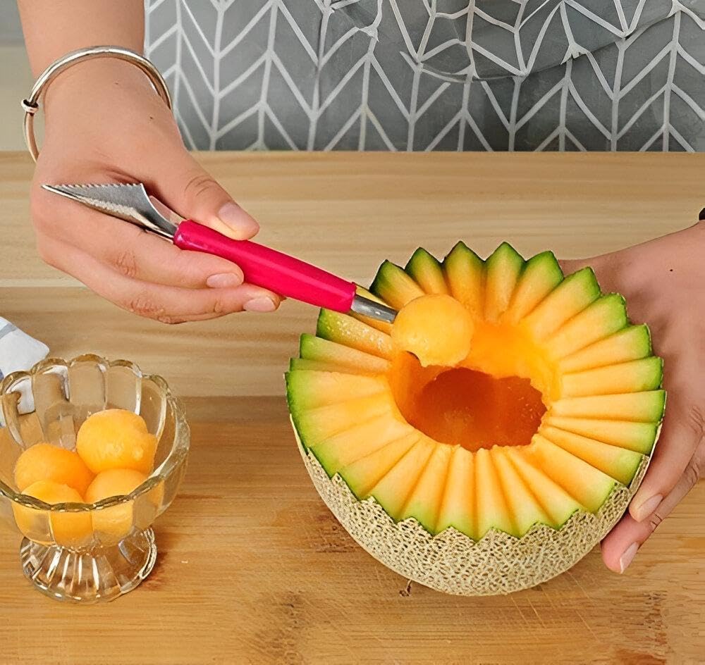 2 in 1 Fruit Spoon and Knife, Watermelon Slicer and Fruit Carving Multi-Tool Perfect for Making Attractive Fruit Salads
