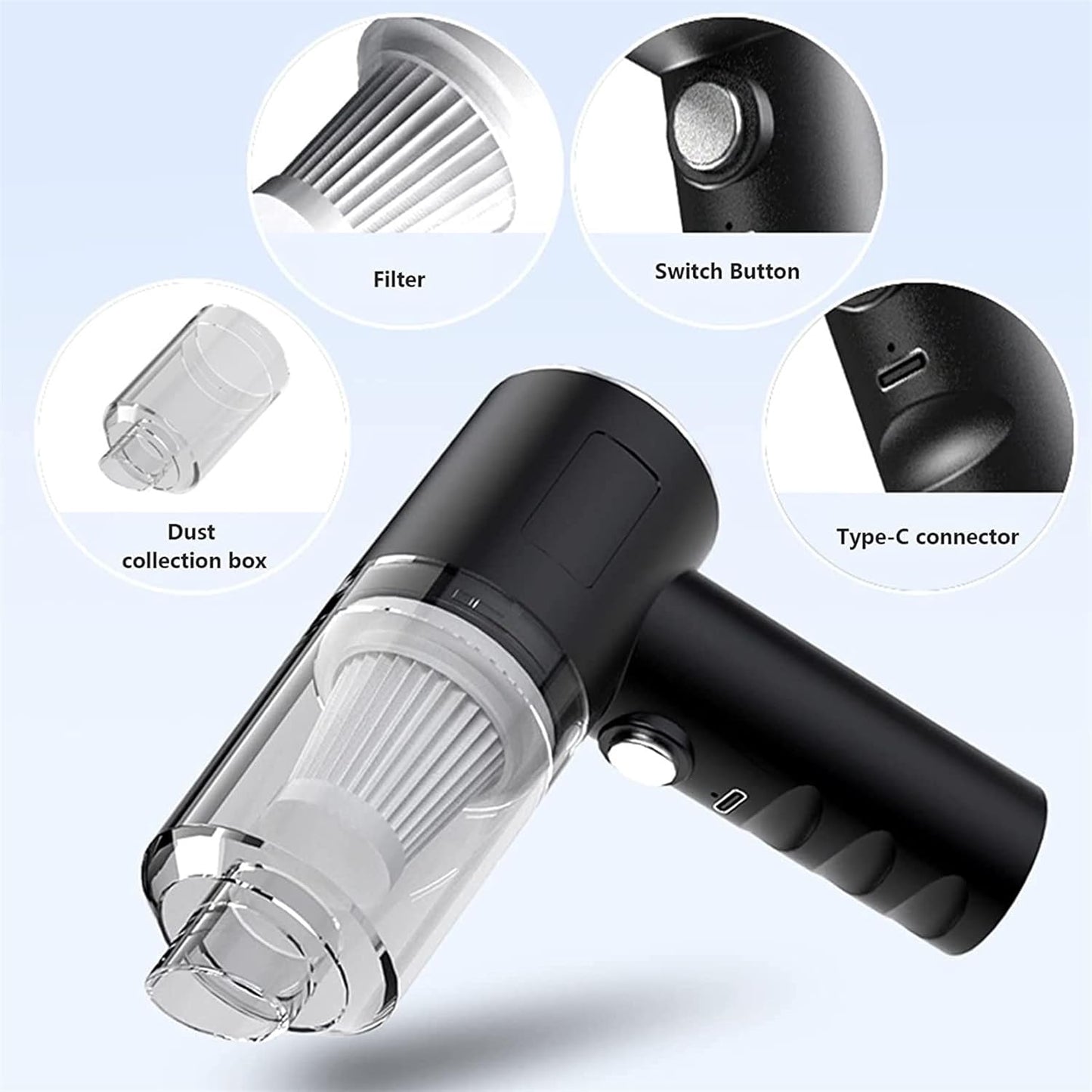 3 in 1 Household Cleaning Vacuum Cleaner, Strong Suction Car Vacuum Cleaner, Rechargeable