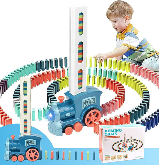 100 Blocks Dominoes Electric Train Game, Domino Electric Train Toy Set with Light and Sound