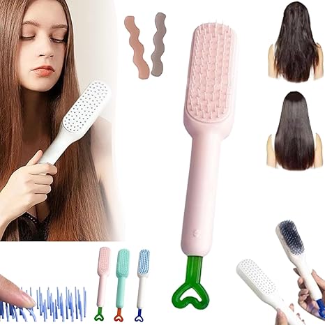 Self Cleaning Hair Brush, One-Click Cleaning Telescopic Hair Comb, Anti-Static Telescopic