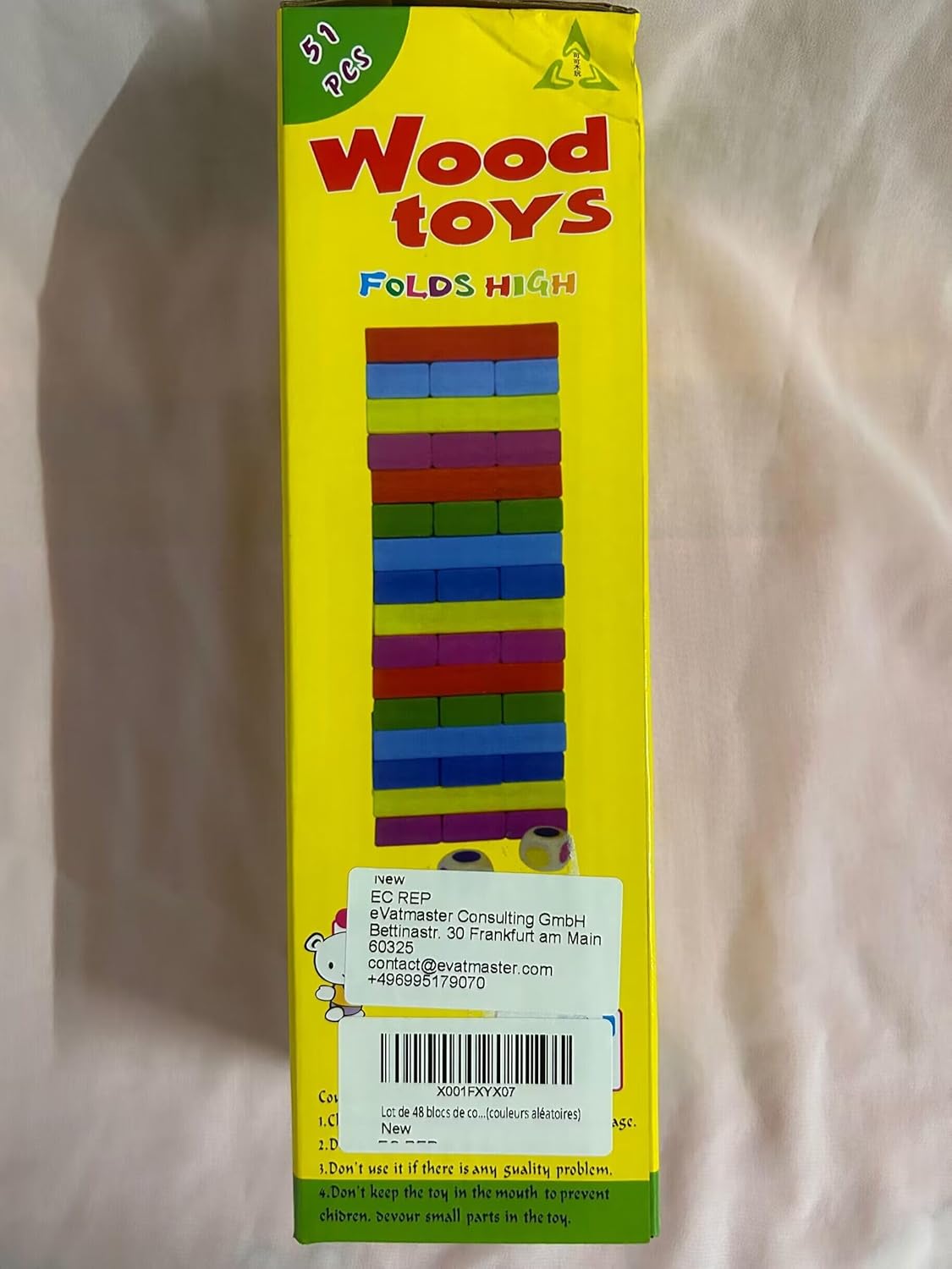 JENGA 45 PCS wooden block to build a tower with 2 Dice Stacking Multicolor