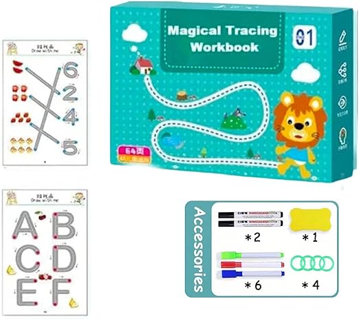 A4 Kids Educational Learning Tracing Book ( 64 Pages)  With Two Markers Duster Attached (big Size)