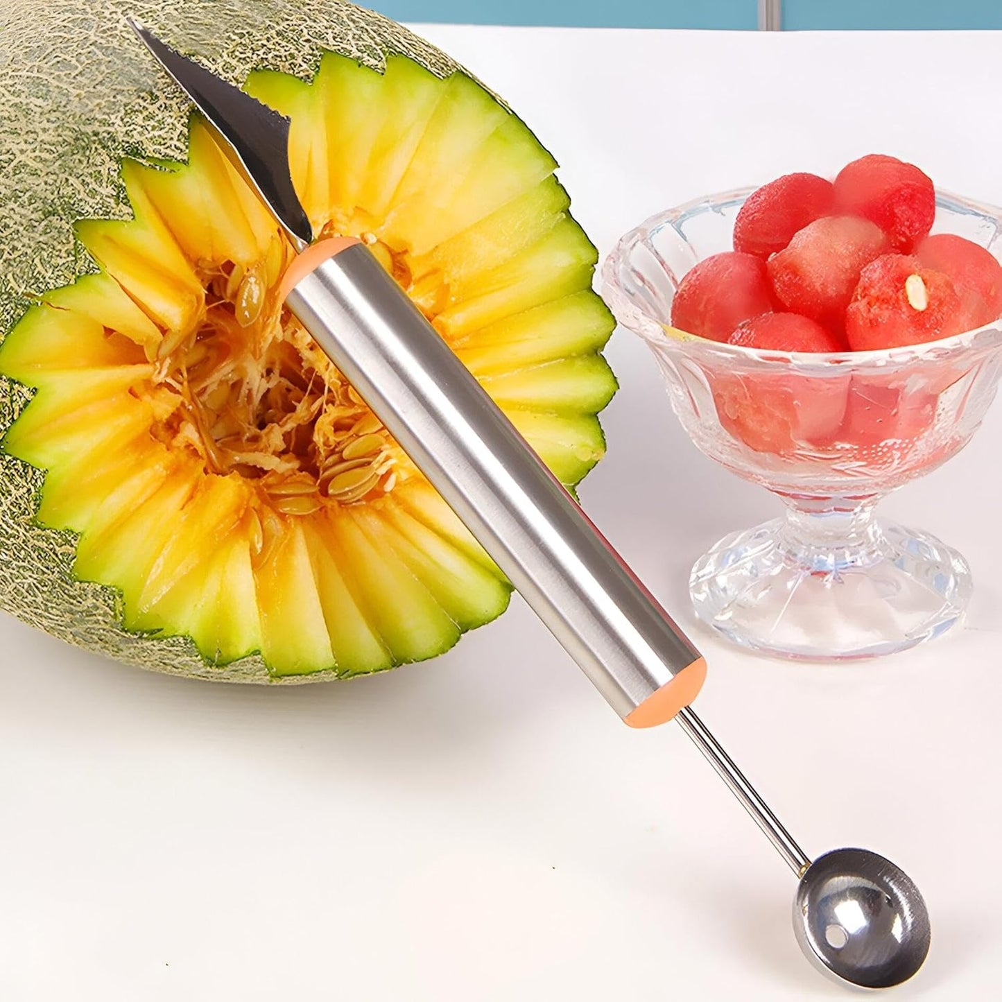 2 in 1 Fruit Spoon and Knife, Watermelon Slicer and Fruit Carving Multi-Tool Perfect for Making Attractive Fruit Salads