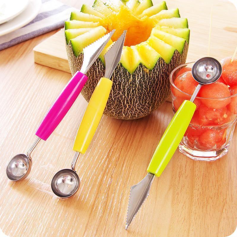 2 in 1 Fruit Spoon and Knife, Watermelon Slicer and Fruit Carving Multi-Tool Perfect for Making Attractive Fruit Salads