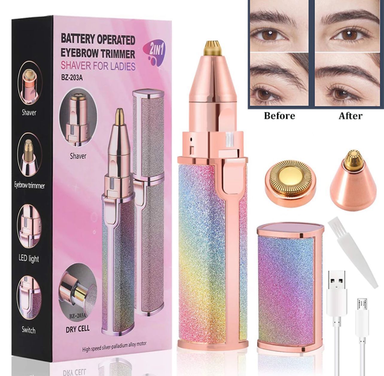 Facial Hair Removal for Women, 2 in 1 USB Rechargeable