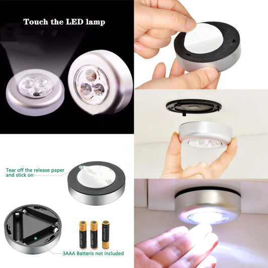 Wireless LED Puck Light, Stick-Anywhere Closet Portable Tap Push Button