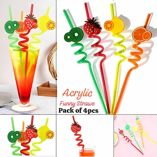 Pack of 4 Washable Straws & Reusable Straws Acrylic Fruit Straws for Children