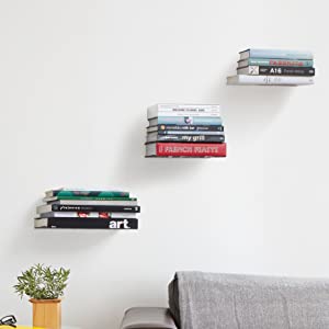 Invisible Floating Bookshelf  for Wall Mounted, Heavy-Duty Aluminum Alloy Floating Book Shelf Book Organizers,