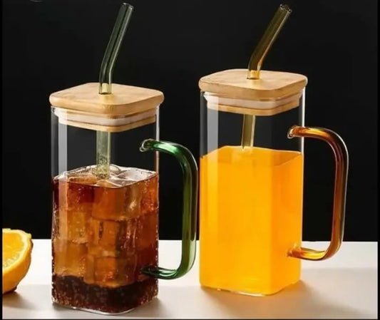 Glass Mug with Lid and Straw