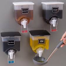 Wall-Mounted Oil Vinegar Dispenser Jar Container Faucet Type Condiment Box Oil Dispenser